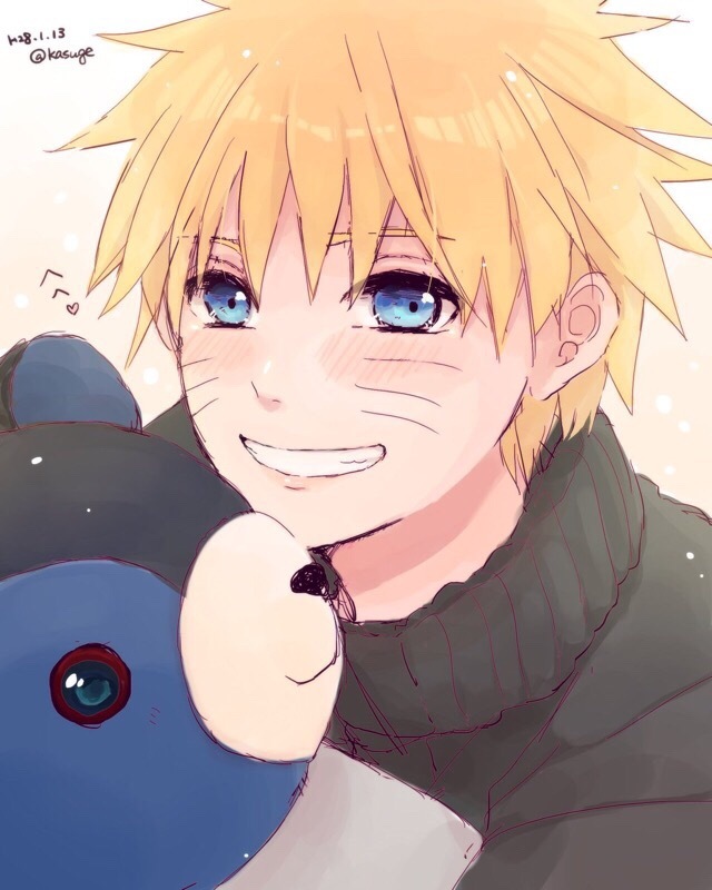 画师kasuge的鸣人系列插画，画风温暖，鸣人的笑容好很治愈。[嘻嘻]