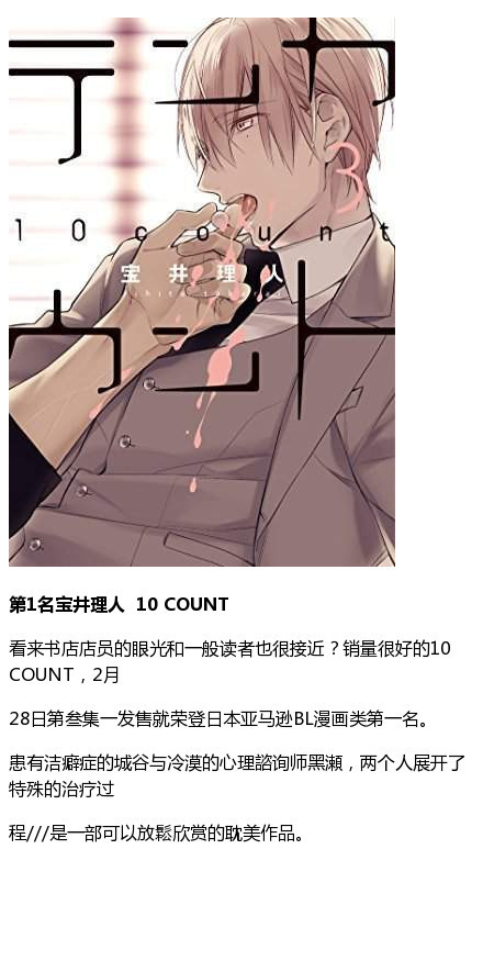 由日本书店店员投票选出读者年龄段在20-40岁左右，10部销量最好的BL漫画，都是精品推荐。#补番#