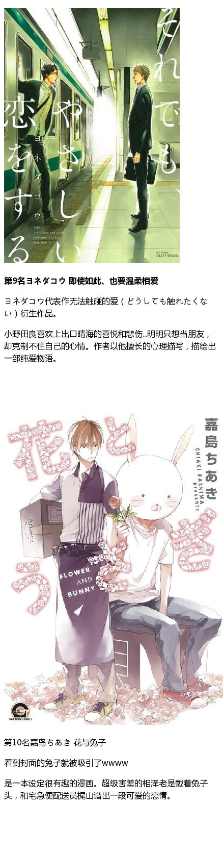 由日本书店店员投票选出读者年龄段在20-40岁左右，10部销量最好的BL漫画，都是精品推荐。#补番#