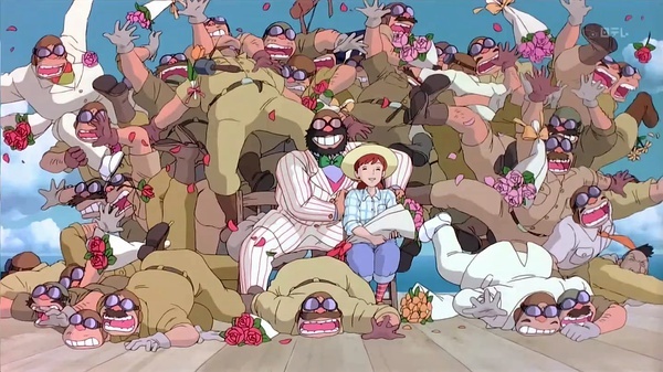 众空贼争相与菲奥合照，却被老大阴险的踢掉 （再次佩服老大的神拳神腿)
红猪中那些美好的骑士精神[哈哈]