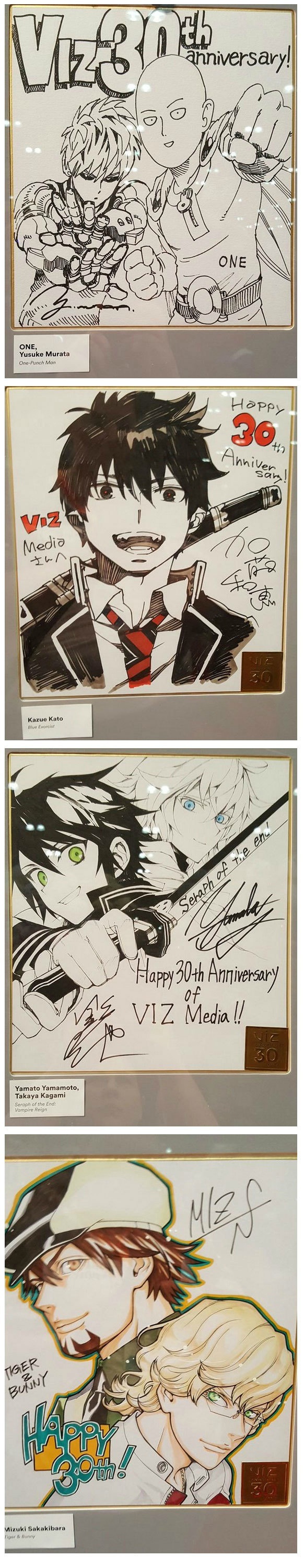 VIZ Media 30周年各作家贺图。岸本齐史、久保带人、尾田荣一郎、矢泽爱、星野桂、荒川弘、林田球、鸟山明、井上雄彦、浦泽直树等一大波作者所绘制的贺图。