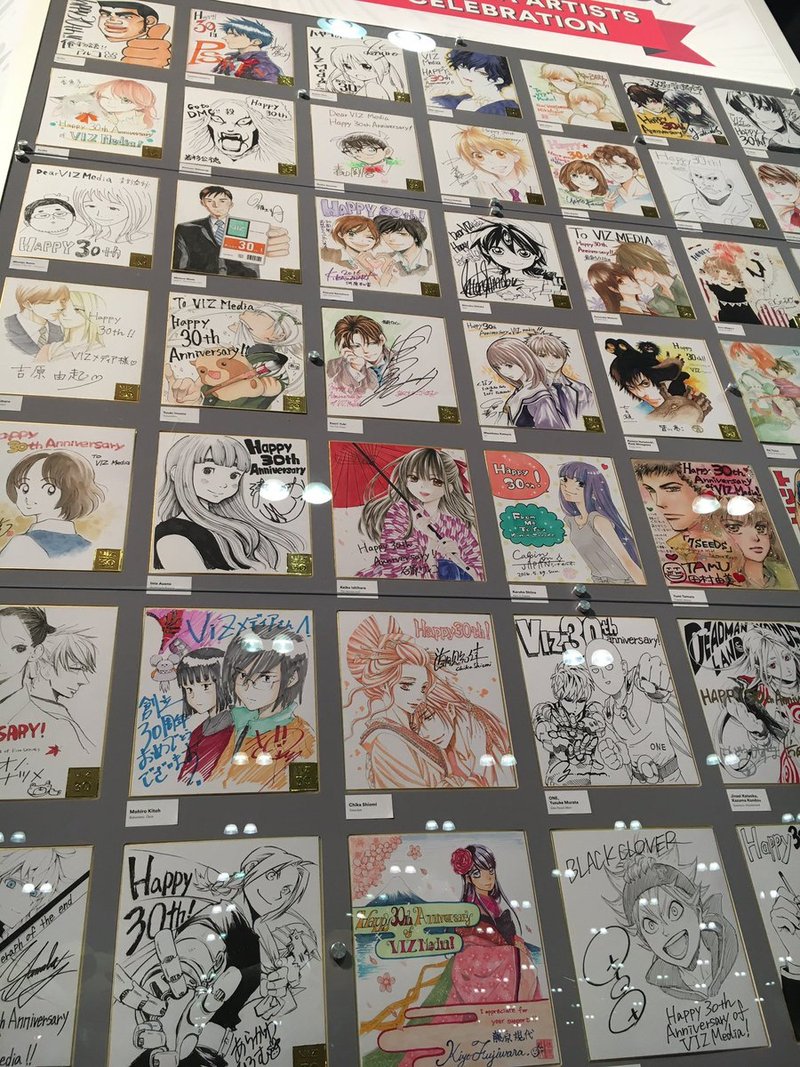 VIZ Media 30周年各作家贺图。岸本齐史、久保带人、尾田荣一郎、矢泽爱、星野桂、荒川弘、林田球、鸟山明、井上雄彦、浦泽直树等一大波作者所绘制的贺图。