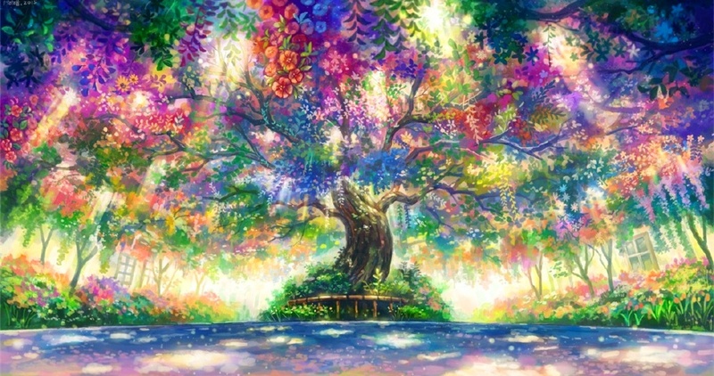 画师けみ猫的插画作品，色彩斑斓，画风给人天马行空的感觉[嘻嘻]