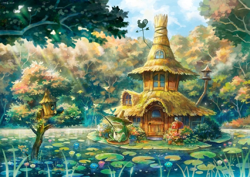 画师けみ猫的插画作品，色彩斑斓，画风给人天马行空的感觉[嘻嘻]