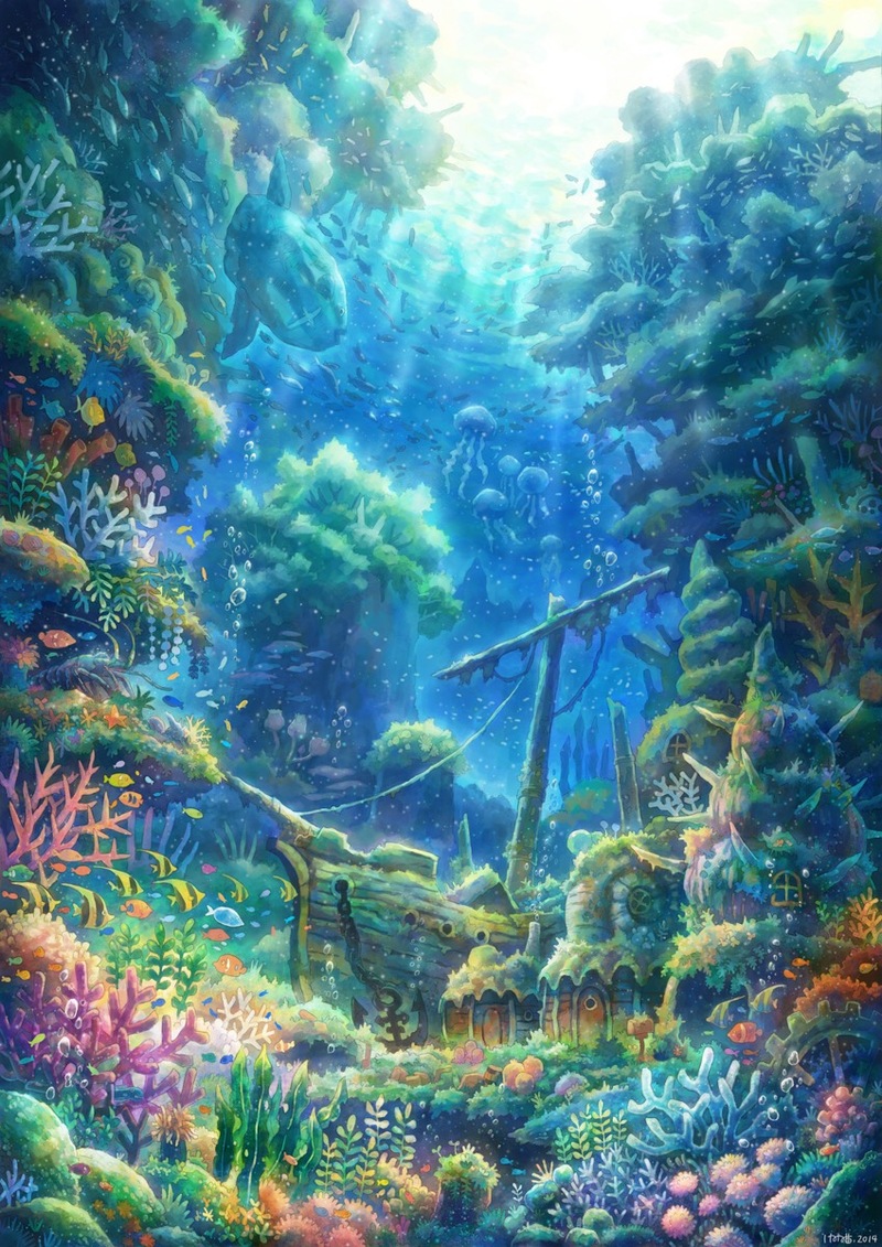 画师けみ猫的插画作品，色彩斑斓，画风给人天马行空的感觉[嘻嘻]